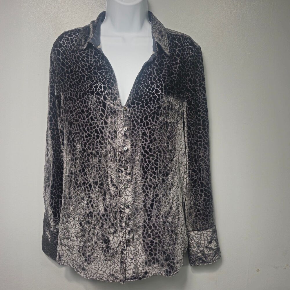 Tommy Bahama Charcoal Black Burnout Velvet Blouse - Size M